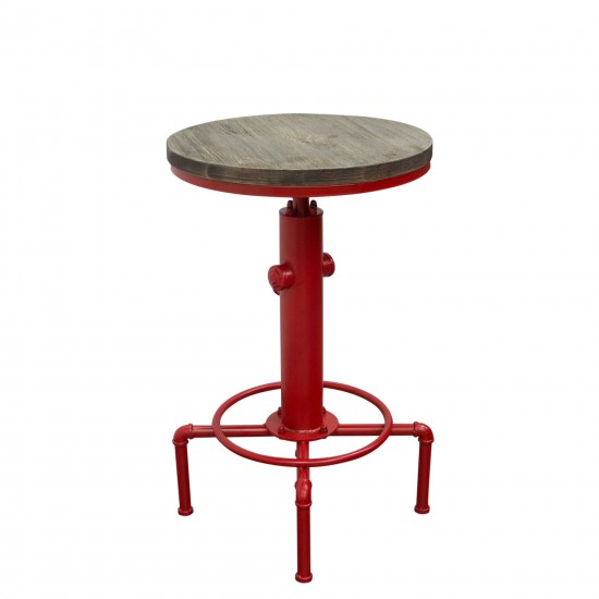 Brooklyn Adjustable Height Bistro Table with Weathered Grey Top and Red Powder Coat "Hydrant" Base by Diamond Sofa