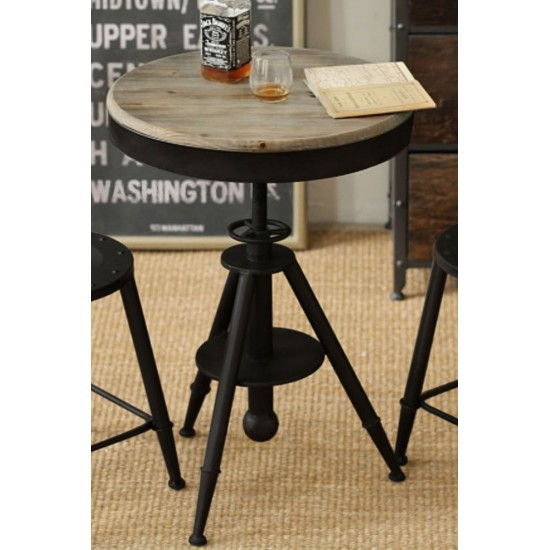 Douglas Vintage Adjustable Height Bistro Table with Weathered Grey Top and Powder Coat Iron Base by Diamond Sofa