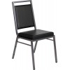 Square Back Stacking Banquet Chair in Black Vinyl with Silvervein Frame