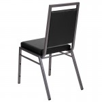 Square Back Stacking Banquet Chair in Black Vinyl with Silvervein Frame