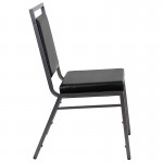 Square Back Stacking Banquet Chair in Black Vinyl with Silvervein Frame
