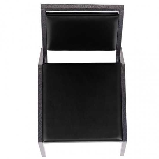 Square Back Stacking Banquet Chair in Black Vinyl with Silvervein Frame