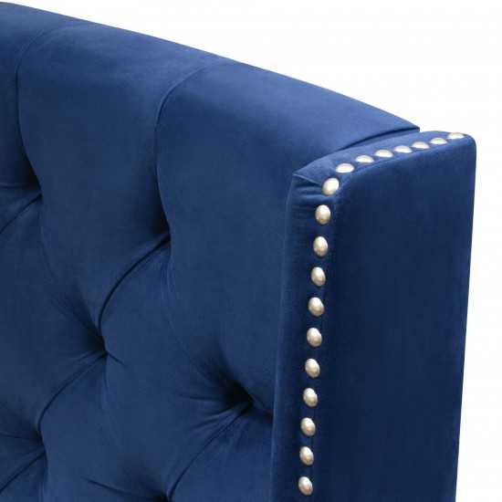 Majestic Queen Tufted Bed in Royal Navy Velvet with Nail Head Wing Accents by Diamond Sofa