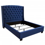 Majestic Eastern King Tufted Bed in Royal Navy Velvet with Nail Head Wing Accents by Diamond Sofa