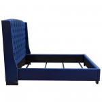 Majestic Eastern King Tufted Bed in Royal Navy Velvet with Nail Head Wing Accents by Diamond Sofa