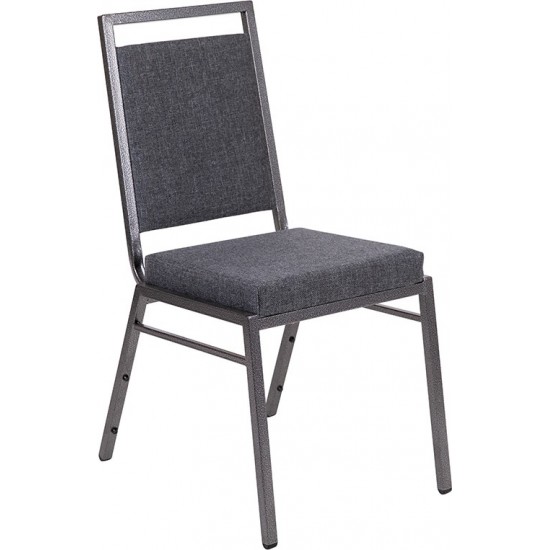 Square Back Stacking Banquet Chair in Dark Gray Fabric with Silvervein Frame