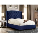 Majestic Eastern King Tufted Bed in Royal Navy Velvet with Nail Head Wing Accents by Diamond Sofa