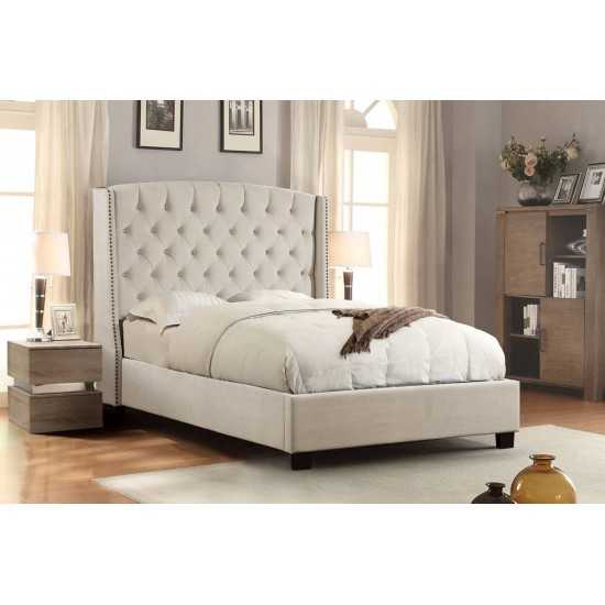 Majestic Queen Tufted Bed in Tan Velvet with Nail Head Wing Accents by Diamond Sofa