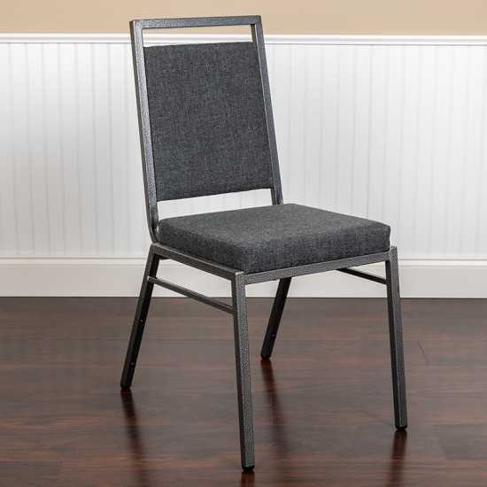 Square Back Stacking Banquet Chair in Dark Gray Fabric with Silvervein Frame