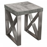 Carrera End Table in Faux Concrete Finish with Brushed Stainless Steel Legs by Diamond Sofa