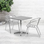 27.5'' Square Aluminum Indoor-Outdoor Table Set with 2 Slat Back Chairs