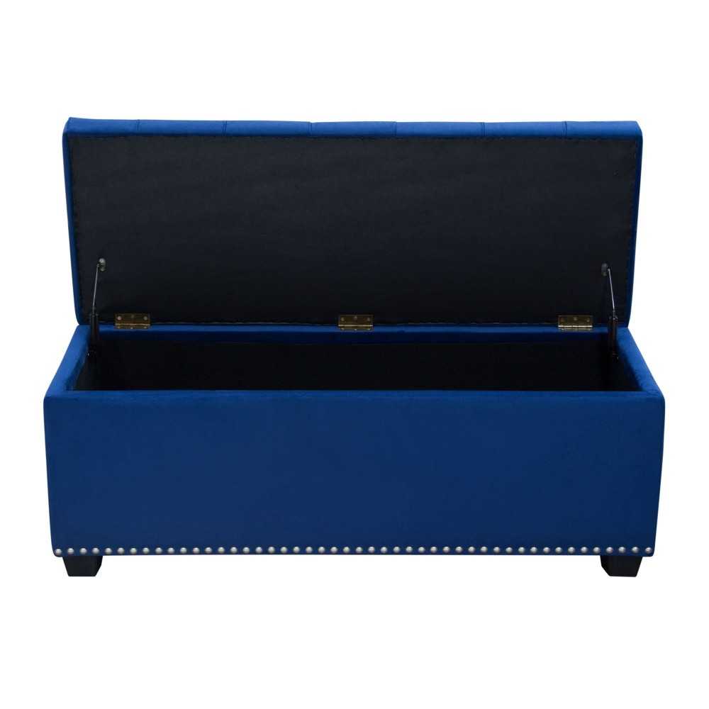 Majestic Tufted Velvet Lift-Top Storage Trunk w/ Nail Head Accent by Diamond Sofa - Royal Blue Velvet