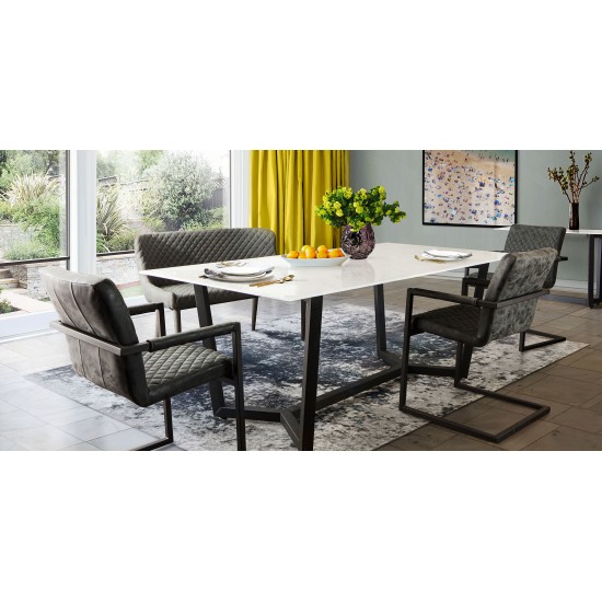 Caplan Rectangular Dining Table with Ceramic Marble Glass Top and Black Powder Coat Base by Diamond Sofa