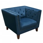 Grand Tufted Back Chair with Nail Head Accent in Blue Velvet by Diamond Sofa