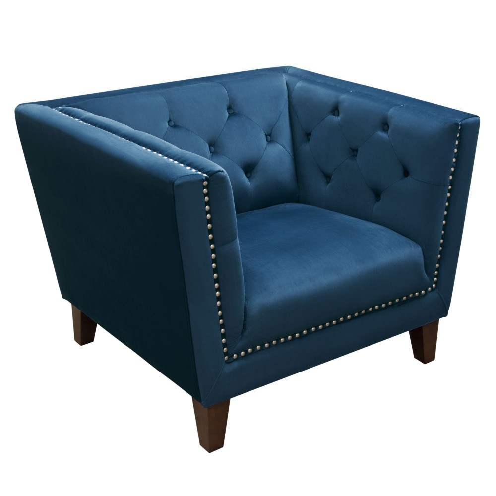 Grand Tufted Back Chair with Nail Head Accent in Blue Velvet by Diamond Sofa Grand Tufted Back Chair with Nail Head Accent in Blue Velvet by Diamond Sofa