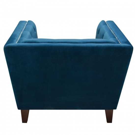 Grand Tufted Back Chair with Nail Head Accent in Blue Velvet by Diamond Sofa