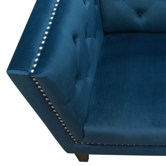 Grand Tufted Back Chair with Nail Head Accent in Blue Velvet by Diamond Sofa