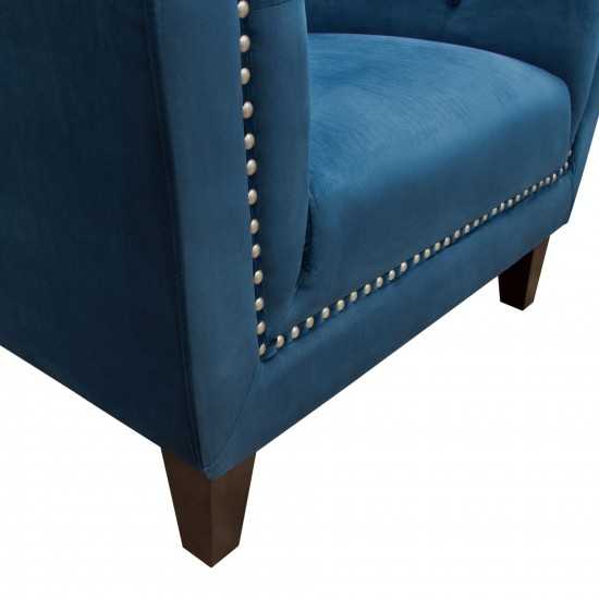 Grand Tufted Back Chair with Nail Head Accent in Blue Velvet by Diamond Sofa