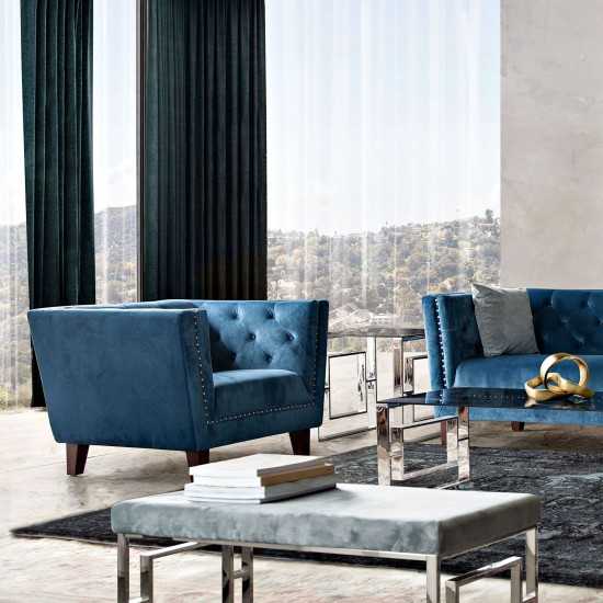 Grand Tufted Back Chair with Nail Head Accent in Blue Velvet by Diamond Sofa
