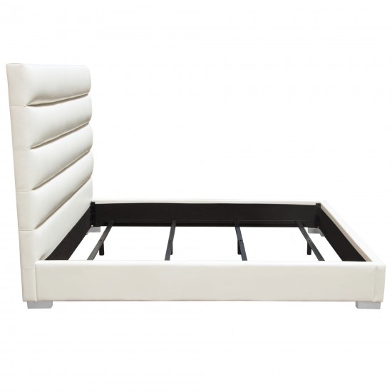Bardot Channel Tufted Queen Bed in White Leatherette by Diamond Sofa