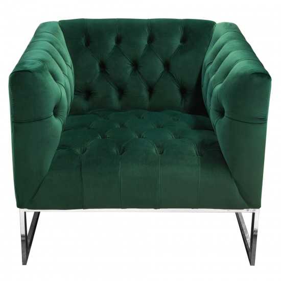 Crawford Tufted Chair in Emerald Green Velvet w/ Polished Metal Leg & Trim by Diamond Sofa