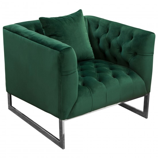 Crawford Tufted Chair in Emerald Green Velvet w/ Polished Metal Leg & Trim by Diamond Sofa