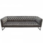 Crawford Tufted Sofa in Dusk Grey Velvet w/ Polished Metal Leg & Trim by Diamond Sofa