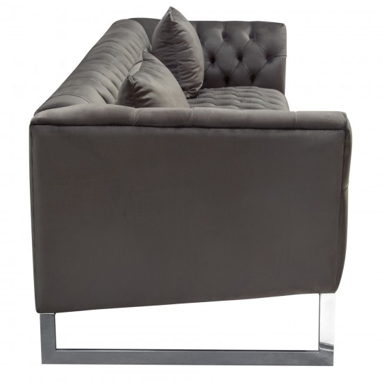 Crawford Tufted Sofa in Dusk Grey Velvet w/ Polished Metal Leg & Trim by Diamond Sofa