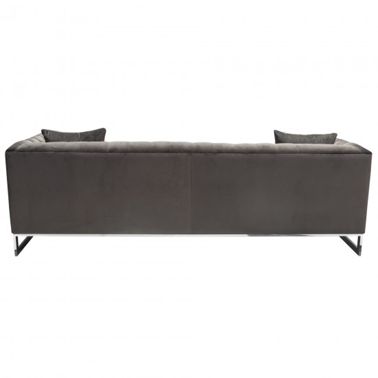 Crawford Tufted Sofa in Dusk Grey Velvet w/ Polished Metal Leg & Trim by Diamond Sofa