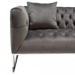 Crawford Tufted Sofa in Dusk Grey Velvet w/ Polished Metal Leg & Trim by Diamond Sofa