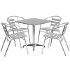 27.5'' Square Aluminum Indoor-Outdoor Table Set with 4 Slat Back Chairs