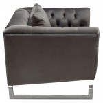 Crawford Tufted Chair in Dusk Grey Velvet w/ Polished Metal Leg & Trim by Diamond Sofa