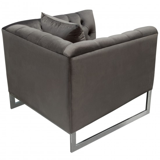 Crawford Tufted Chair in Dusk Grey Velvet w/ Polished Metal Leg & Trim by Diamond Sofa