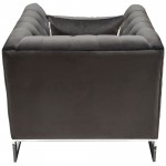 Crawford Tufted Chair in Dusk Grey Velvet w/ Polished Metal Leg & Trim by Diamond Sofa