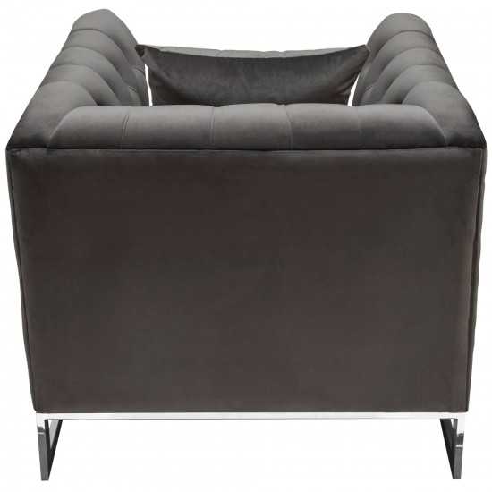 Crawford Tufted Chair in Dusk Grey Velvet w/ Polished Metal Leg & Trim by Diamond Sofa