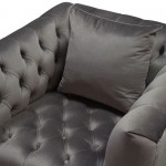 Crawford Tufted Chair in Dusk Grey Velvet w/ Polished Metal Leg & Trim by Diamond Sofa