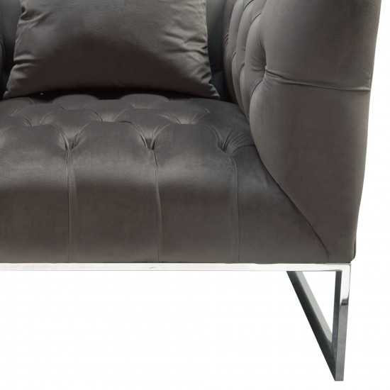 Crawford Tufted Chair in Dusk Grey Velvet w/ Polished Metal Leg & Trim by Diamond Sofa