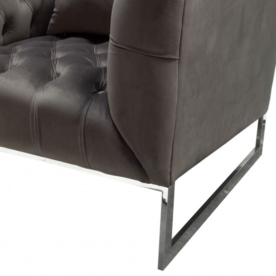 Crawford Tufted Chair in Dusk Grey Velvet w/ Polished Metal Leg & Trim by Diamond Sofa