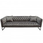 Crawford Tufted Sofa & Chair 2PC Set in Dusk Grey Velvet w/ Polished Metal Leg & Trim by Diamond Sofa