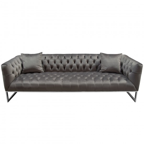 Crawford Tufted Sofa & Chair 2PC Set in Dusk Grey Velvet w/ Polished Metal Leg & Trim by Diamond Sofa