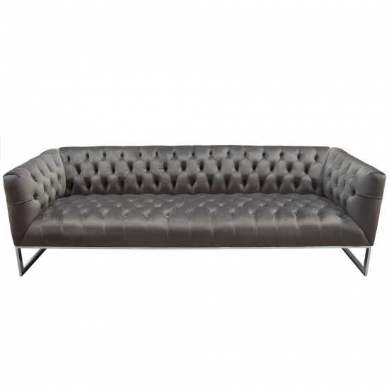 Crawford Tufted Sofa & Chair 2PC Set in Dusk Grey Velvet w/ Polished Metal Leg & Trim by Diamond Sofa