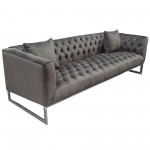 Crawford Tufted Sofa & Chair 2PC Set in Dusk Grey Velvet w/ Polished Metal Leg & Trim by Diamond Sofa