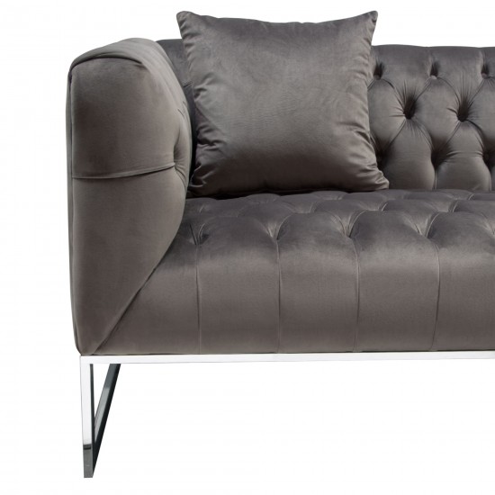 Crawford Tufted Sofa & Chair 2PC Set in Dusk Grey Velvet w/ Polished Metal Leg & Trim by Diamond Sofa