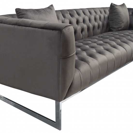 Crawford Tufted Sofa & Chair 2PC Set in Dusk Grey Velvet w/ Polished Metal Leg & Trim by Diamond Sofa