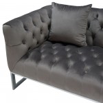 Crawford Tufted Sofa & Chair 2PC Set in Dusk Grey Velvet w/ Polished Metal Leg & Trim by Diamond Sofa