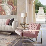 Luxe Accent Chair in Blush Pink Tufted Velvet Fabric with Polished Gold Stainless Steel Frame by Diamond Sofa