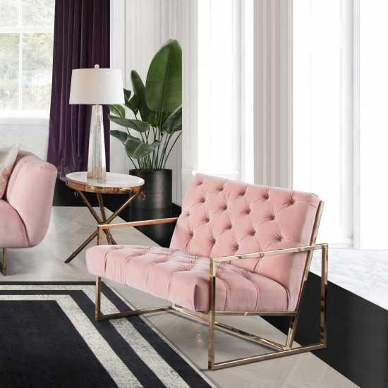 Luxe Accent Chair in Blush Pink Tufted Velvet Fabric with Polished Gold Stainless Steel Frame by Diamond Sofa