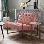 Luxe Accent Chair in Blush Pink Tufted Velvet Fabric with Polished Gold Stainless Steel Frame by Diamond Sofa