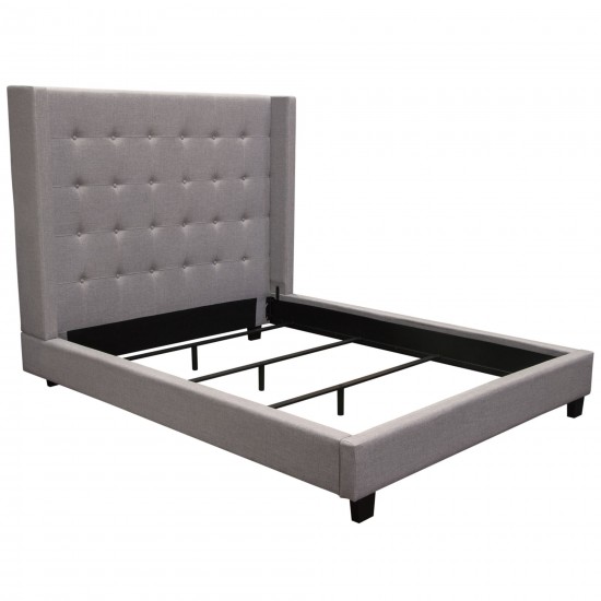 Madison Ave Tufted Wing Eastern King Bed in Light Grey Button Tufted Fabric by Diamond Sofa