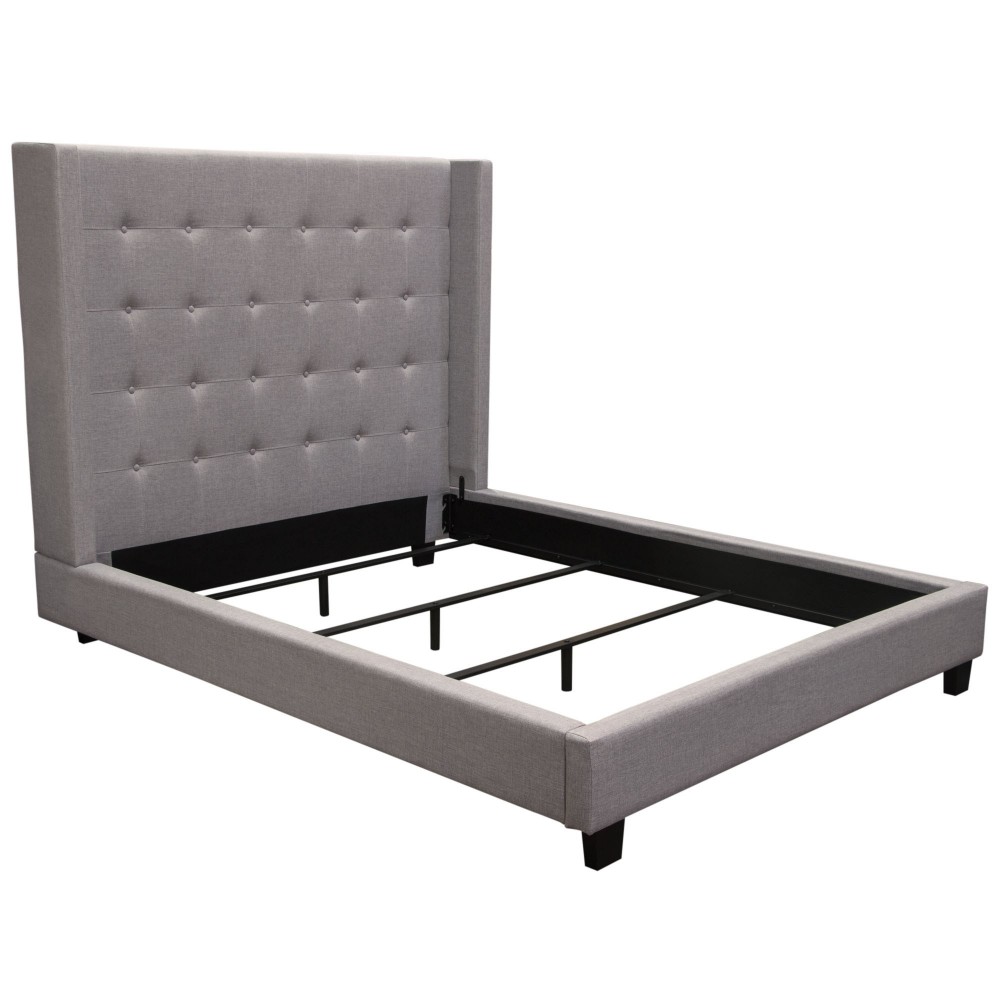 Madison Ave Tufted Wing Eastern King Bed in Light Grey Button Tufted Fabric by Diamond Sofa Madison Ave Tufted Wing Eastern King Bed in Light Grey Button Tufted Fabric by Diamond Sofa